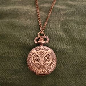 Owl clock locket necklace